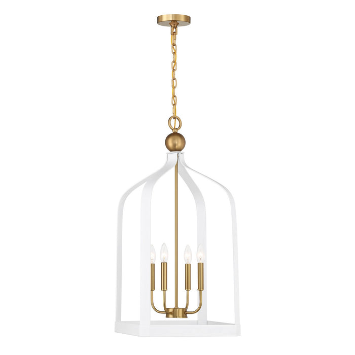 Savoy House 7-7802-4-142 Four Light Pendant, White with Warm Brass