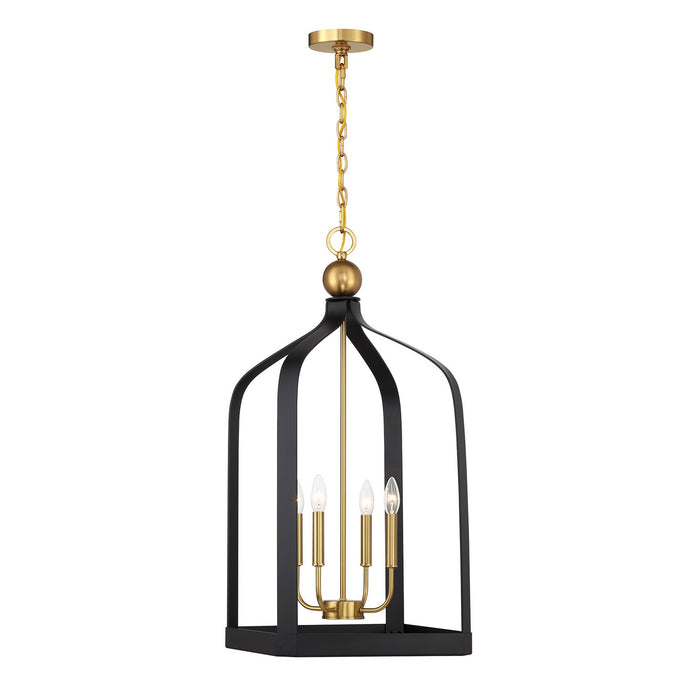 Savoy House 7-7802-4-143 Four Light Pendant, Matte Black with Warm Brass