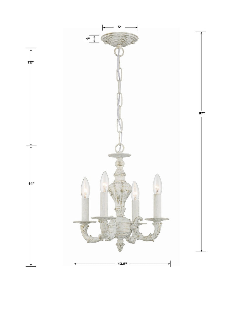 Crystorama 5124-AW Four Light Mini Chandelier, Antique White