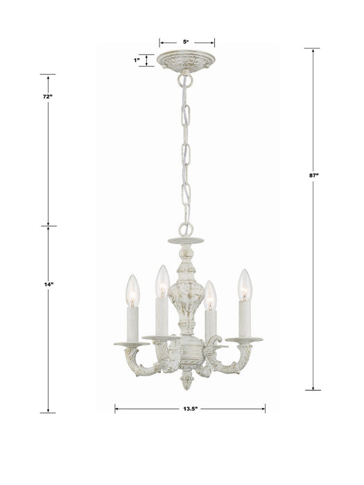 Crystorama 5124-AW Four Light Mini Chandelier, Antique White