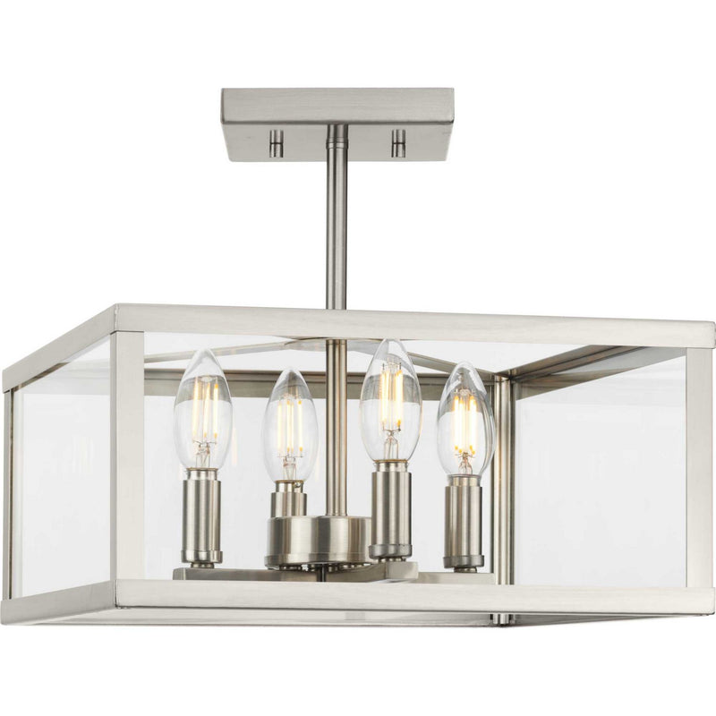 Progress Lighting P350264-009 Four Light Semi-Flush Mount, Brushed Nickel