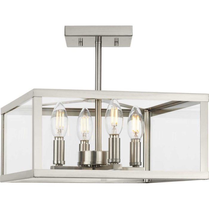 Progress Lighting P350264-009 Four Light Semi-Flush Mount, Brushed Nickel