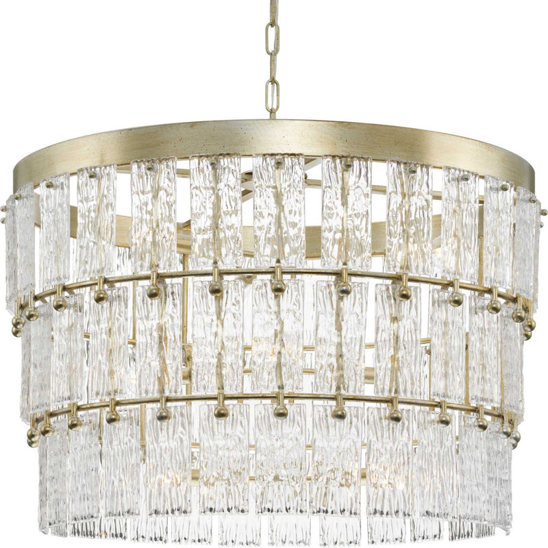 Progress Lighting P400368-176 Nine Light Chandelier, Gilded Silver