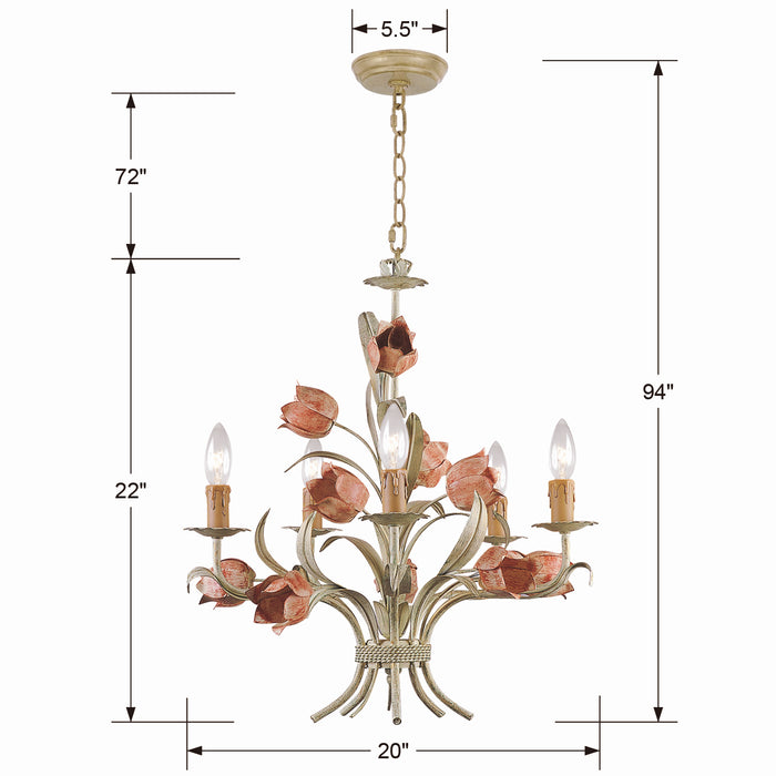 Crystorama 4805-SR Five Light Chandelier, Sage Rose