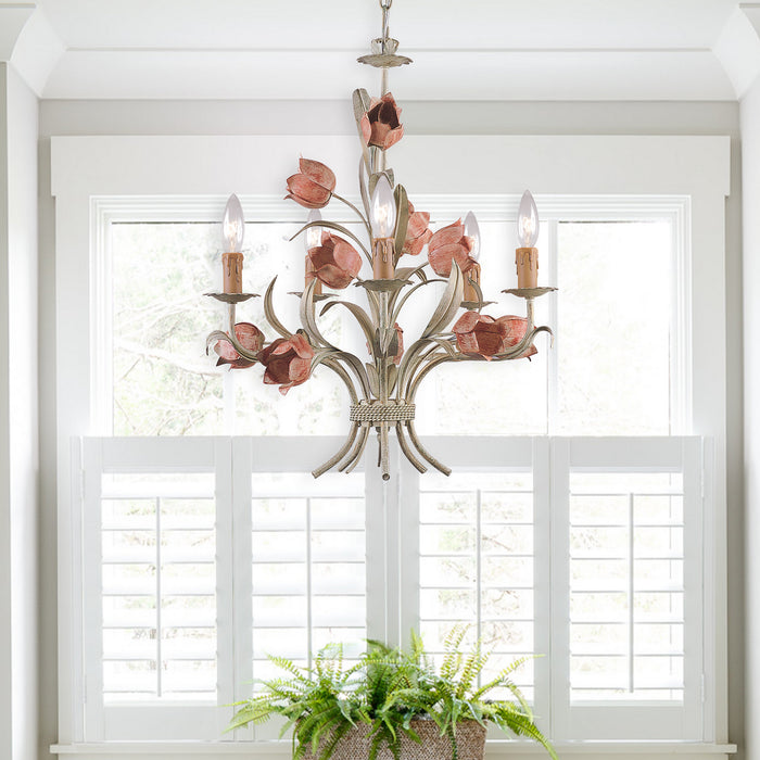 Crystorama 4805-SR Five Light Chandelier, Sage Rose