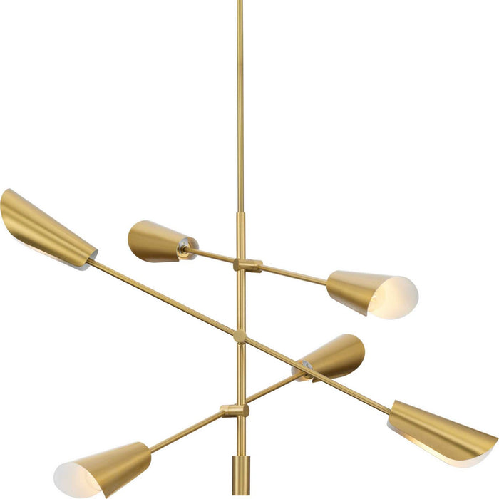 Progress Lighting P400380-191 Six Light Chandelier, Brushed Gold
