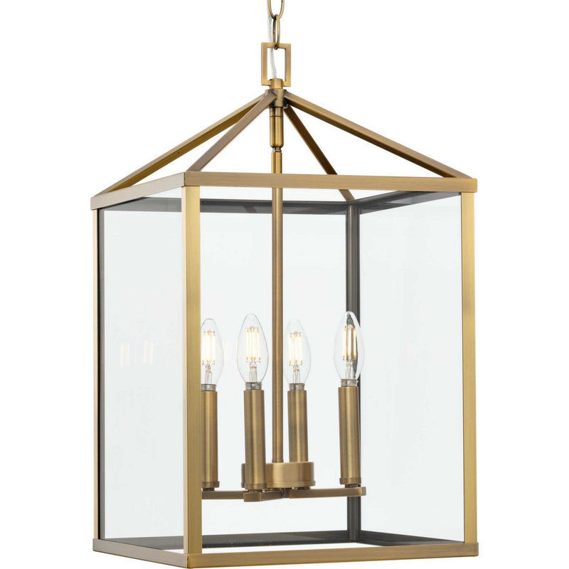 Progress Lighting P500440-163 Four Light Foyer Pendant, Vintage Brass