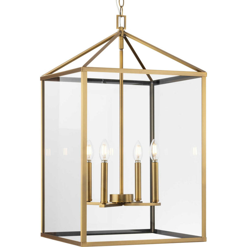 Progress Lighting P500441-163 Four Light Foyer Pendant, Vintage Brass