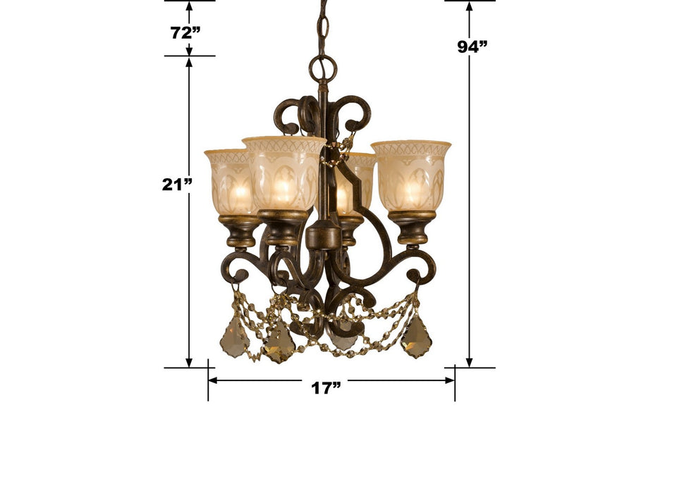 Crystorama 7504-BU-GT-MWP Four Light Mini Chandelier, Bronze Umber