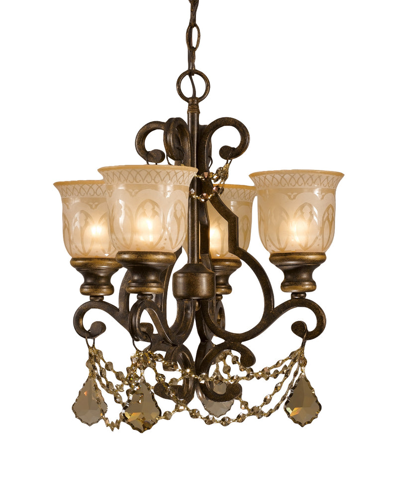Crystorama 7504-BU-GT-MWP Four Light Mini Chandelier, Bronze Umber