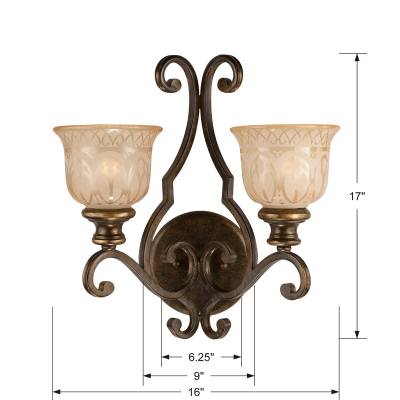 Crystorama 7402-BU Two Light Wall Sconce, Bronze Umber
