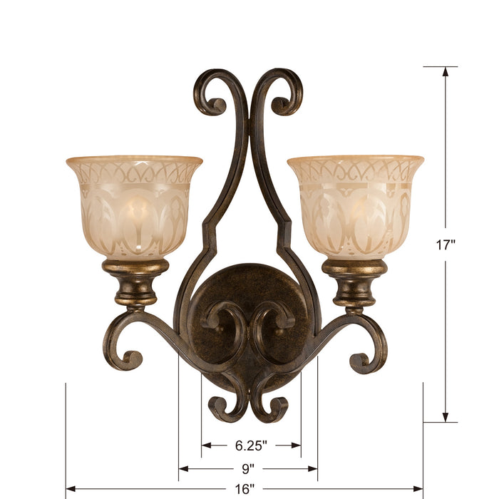 Crystorama 7402-BU Two Light Wall Sconce, Bronze Umber