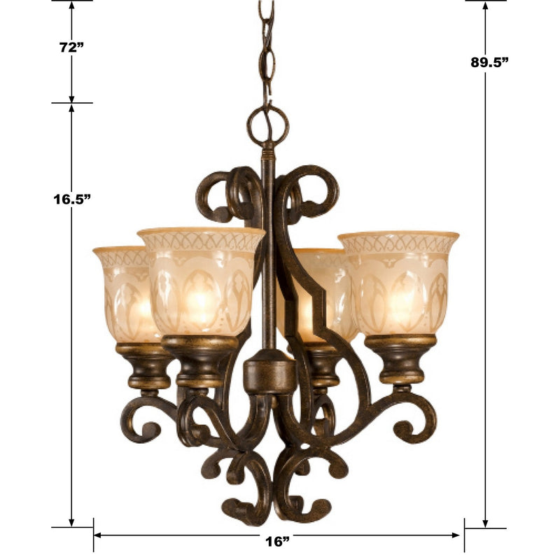 Crystorama 7404-BU Four Light Mini Chandelier, Bronze Umber