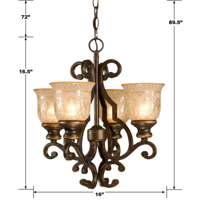 Crystorama 7404-BU Four Light Mini Chandelier, Bronze Umber
