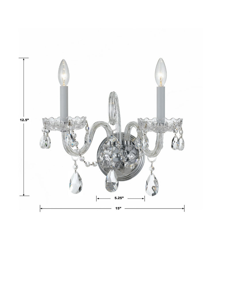 Crystorama 1032-CH-CL-MWP Two Light Wall Sconce, Polished Chrome