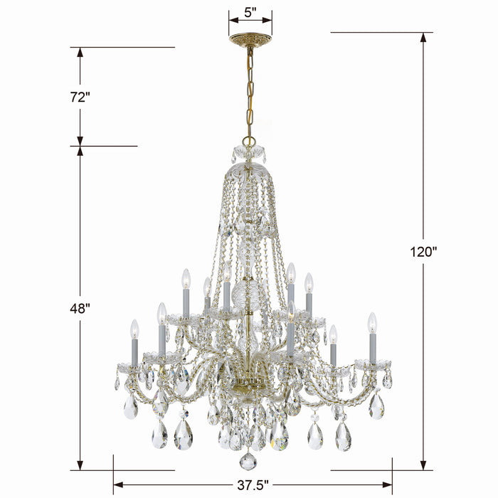 Crystorama 1112-PB-CL-MWP 12 Light Chandelier, Polished Brass
