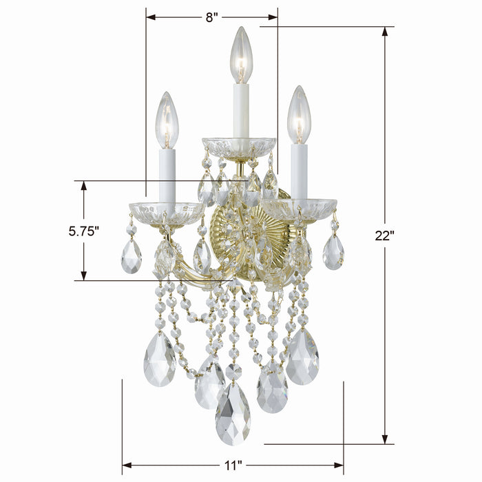 Crystorama 4423-GD-CL-MWP Three Light Wall Sconce, Gold