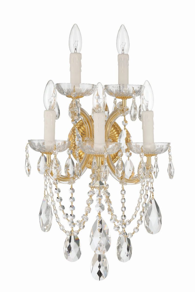 Crystorama 4425-GD-CL-MWP Five Light Wall Sconce, Gold