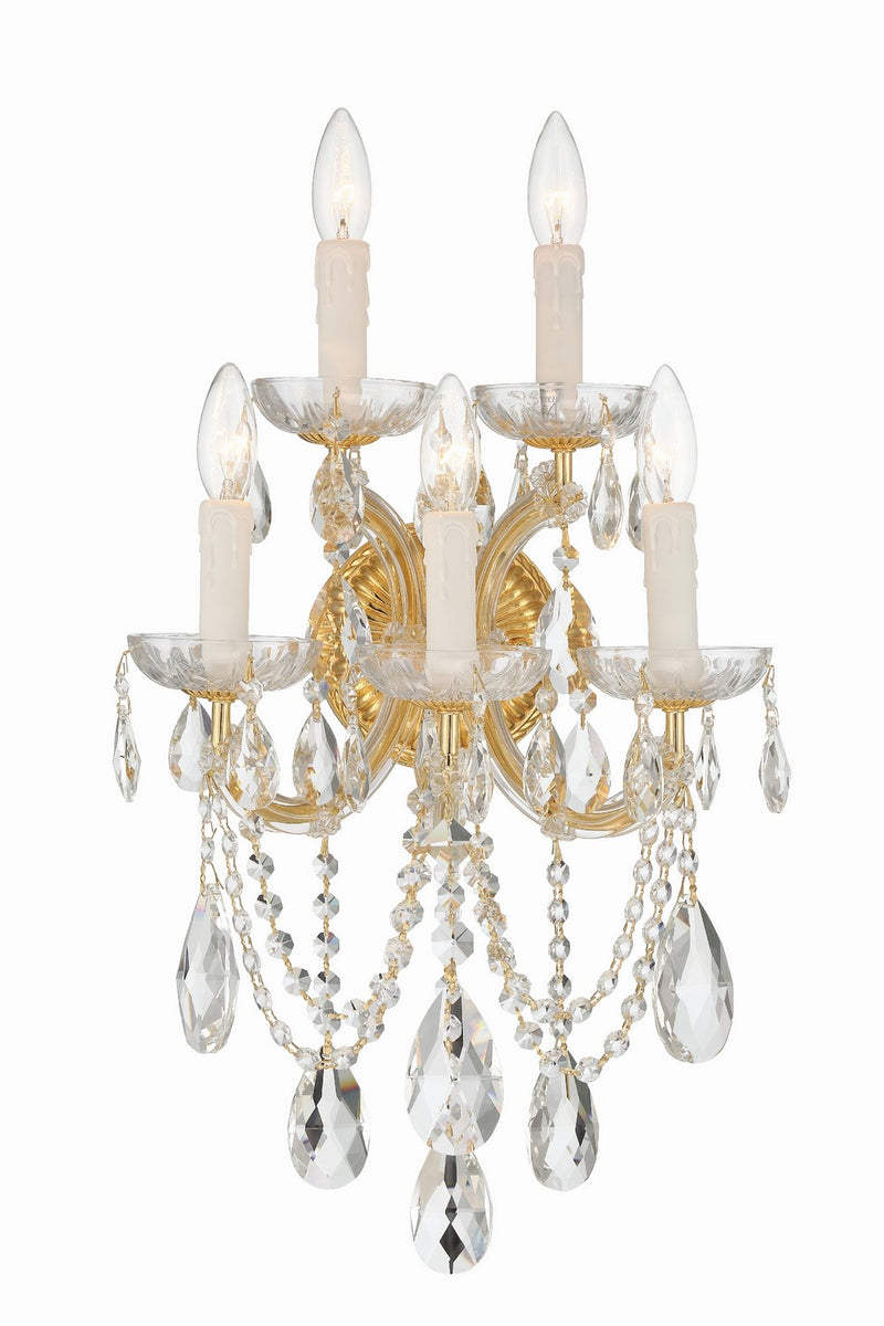Crystorama 4425-GD-CL-MWP Five Light Wall Sconce, Gold