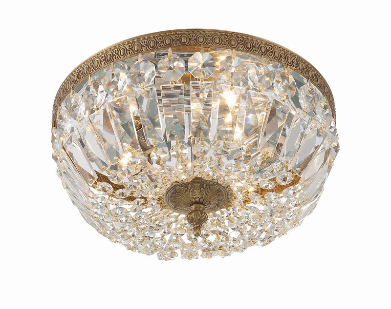 Crystorama 712-OB-CL-MWP Three Light Flush Mount, Olde Brass