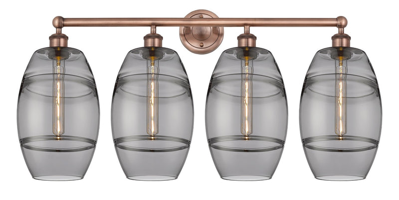 Innovations 616-4W-AC-G557-8SM Four Light Bath Vanity, Antique Copper