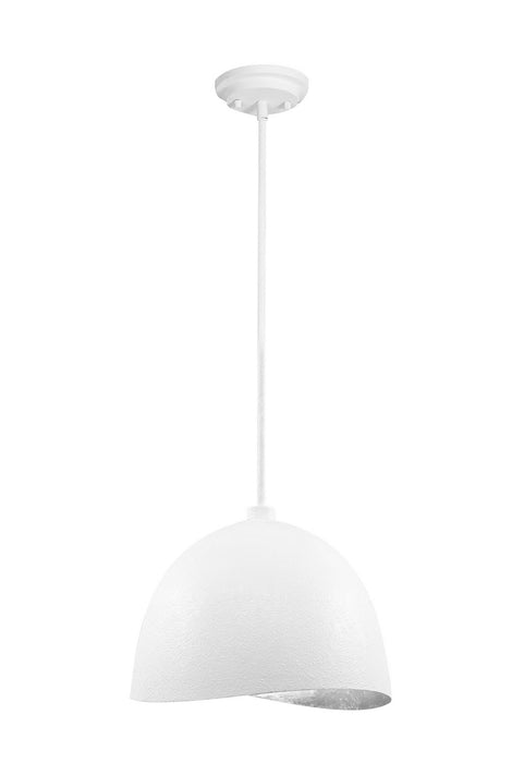 George Kovacs P1914-736 One Light Pendant, Textured White W/Silver Leaf