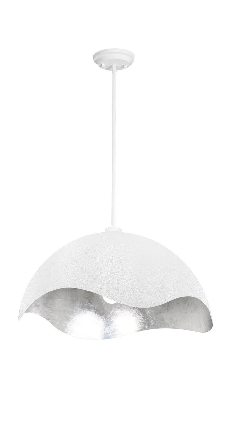 George Kovacs P1915-736 One Light Pendant, Textured White W/Silver Leaf