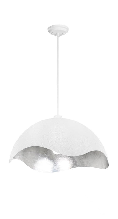 George Kovacs P1915-736 One Light Pendant, Textured White W/Silver Leaf