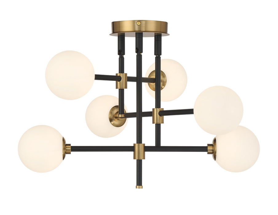 George Kovacs P8156-681 Six Light Flush Mount, Coal And Aged Brass