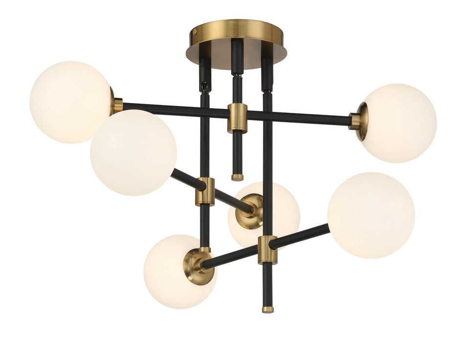 George Kovacs P8156-681 Six Light Flush Mount, Coal And Aged Brass