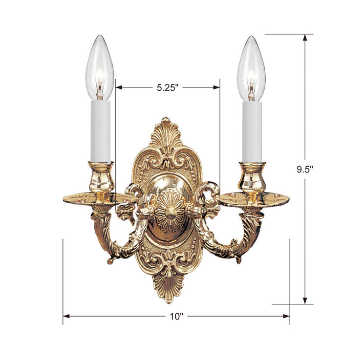 Crystorama 642-PB Two Light Wall Sconce, Polished Brass
