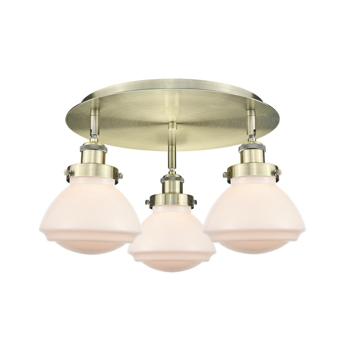 Innovations 916-3C-AB-G321 Three Light Flush Mount, Antique Brass