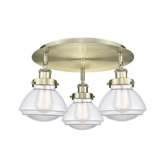 Innovations 916-3C-AB-G322 Three Light Flush Mount, Antique Brass