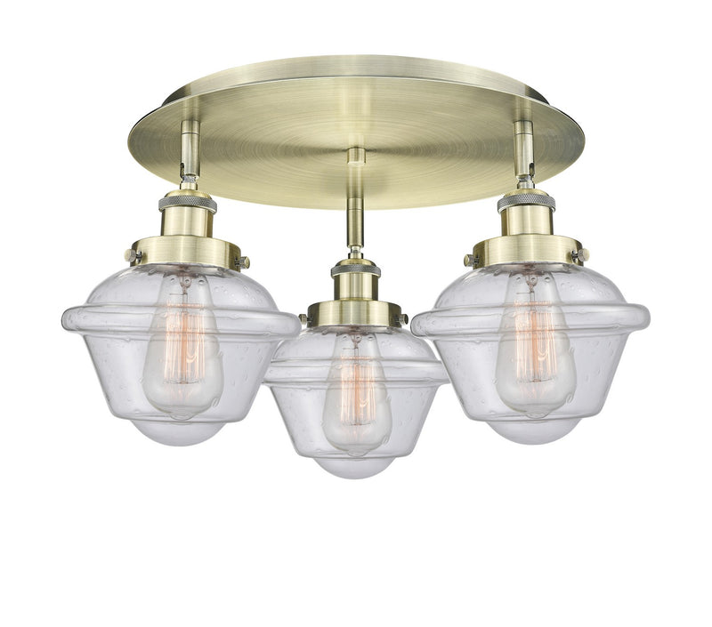 Innovations 916-3C-AB-G534 Three Light Flush Mount, Antique Brass