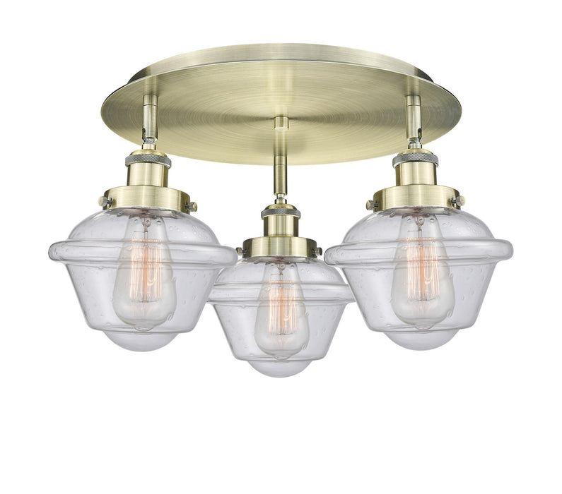 Innovations 916-3C-AB-G534 Three Light Flush Mount, Antique Brass