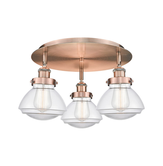 Innovations 916-3C-AC-G322 Three Light Flush Mount, Antique Copper