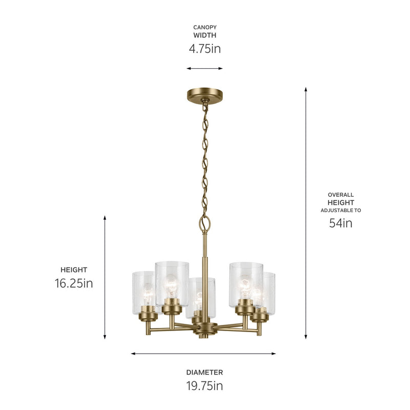 Kichler 44030NBR Five Light Chandelier, Natural Brass