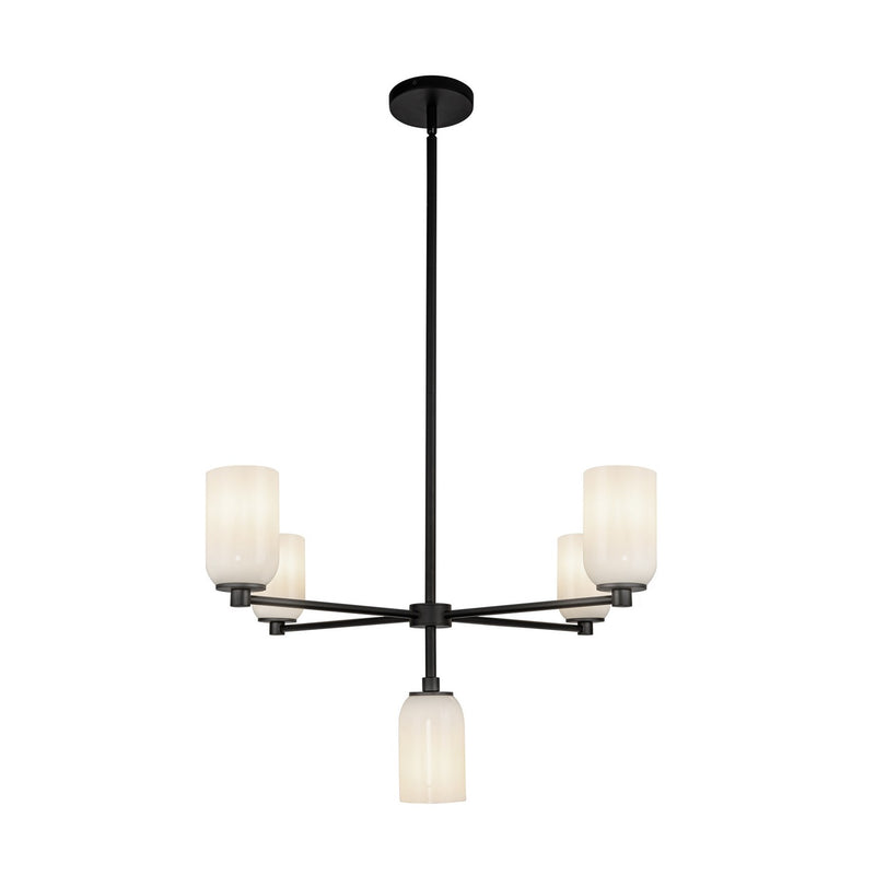 Kuzco Lighting CH57731-BK/GO Five Light Chandelier, Black/Glossy Opal Glass