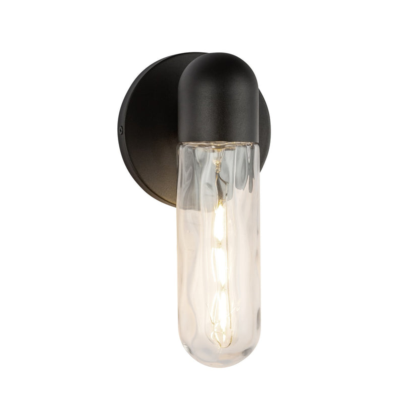 Kuzco Lighting EW73210-BK/WC One Light Exterior Wall Mount, Black/Clear Water Glass