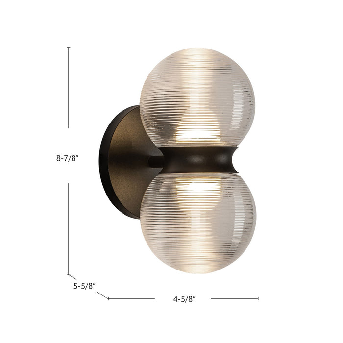 Kuzco Lighting EW77209-BK/CR LED Exterior Wall Mount, Black/Clear Ribbed Glass