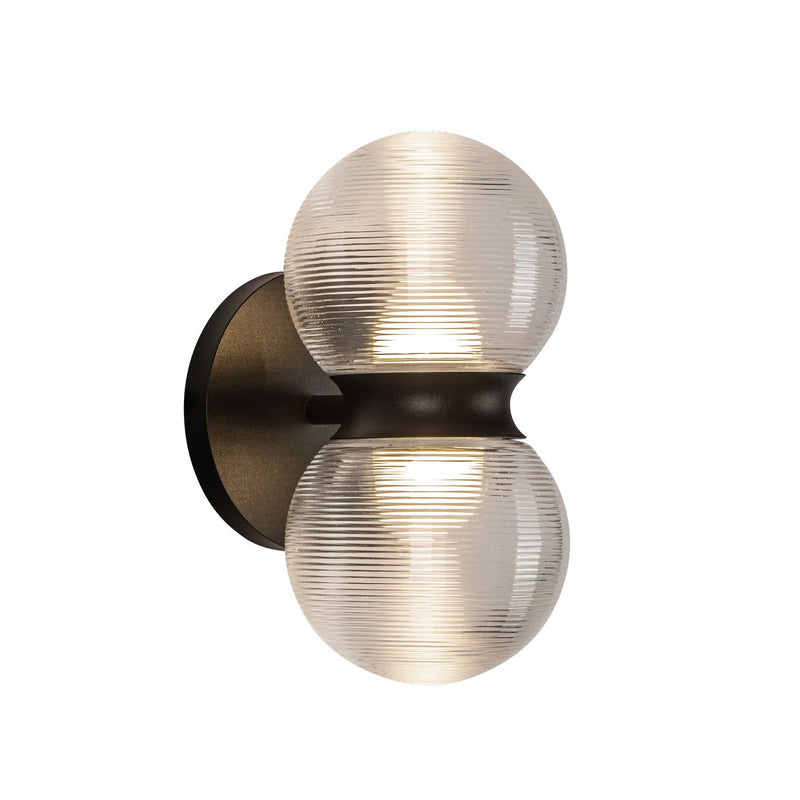 Kuzco Lighting EW77209-BK/CR LED Exterior Wall Mount, Black/Clear Ribbed Glass