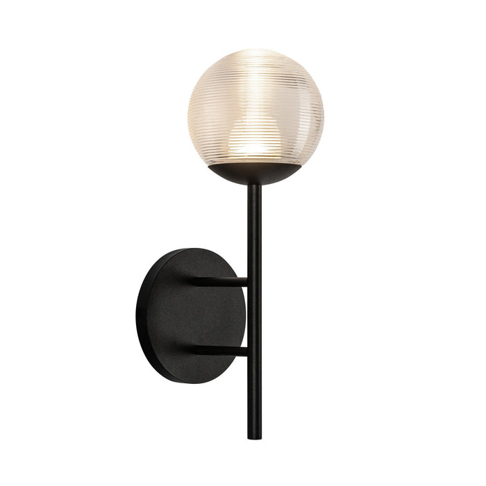 Kuzco Lighting EW78513-BK/CR LED Exterior Wall Mount, Black/Clear Ribbed Glass