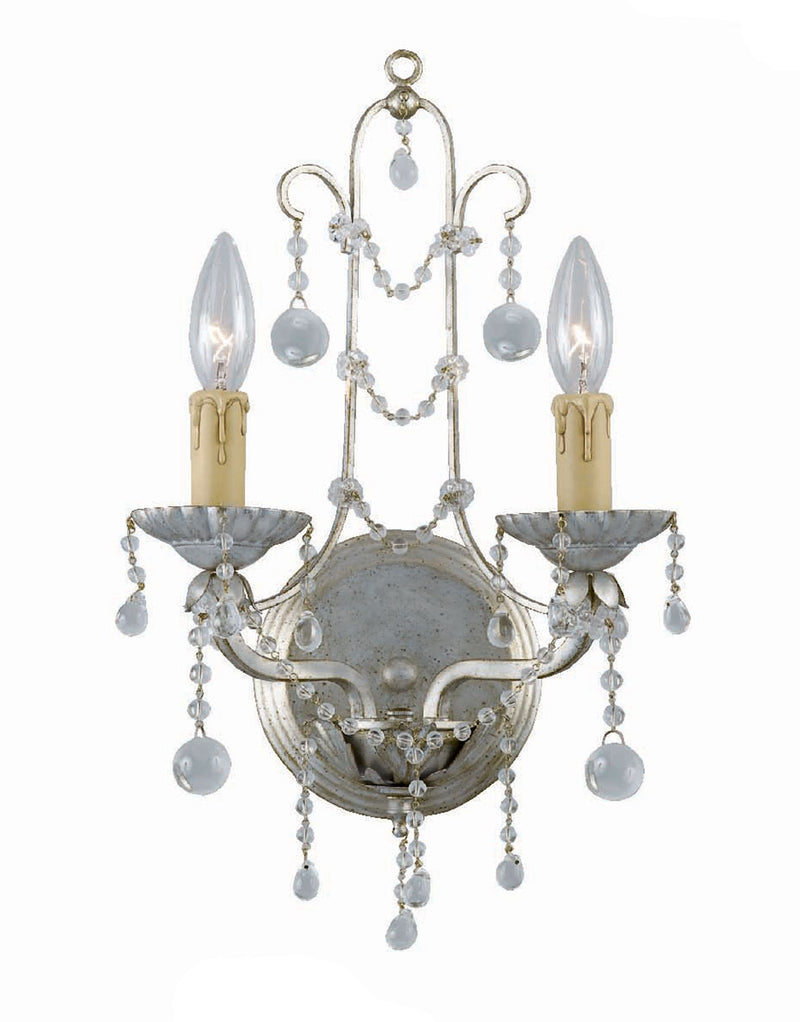 Crystorama 4612-SL Two Light Wall Sconce, Silver Leaf