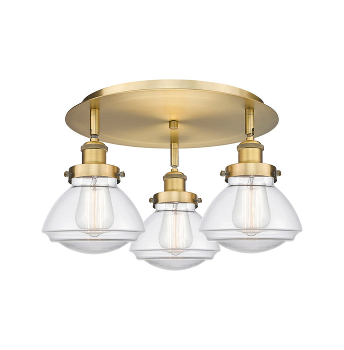 Innovations 916-3C-BB-G322 Three Light Flush Mount, Brushed Brass