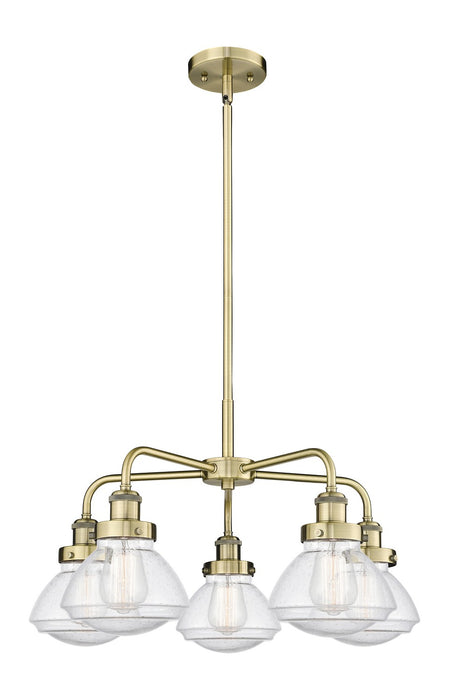 Innovations 916-5CR-AB-G324 Five Light Chandelier, Antique Brass
