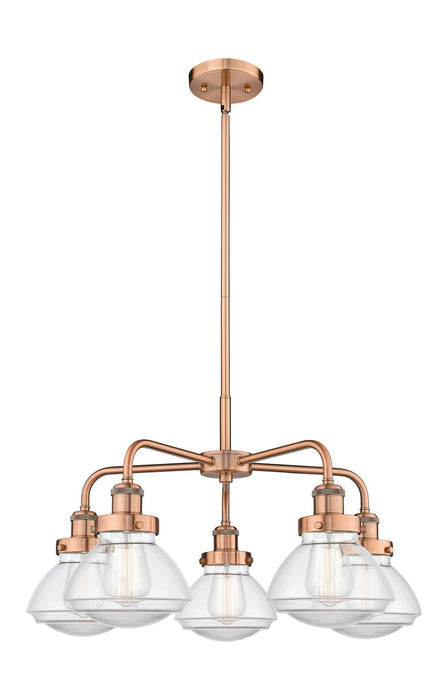 Innovations 916-5CR-AC-G322 Five Light Chandelier, Antique Copper