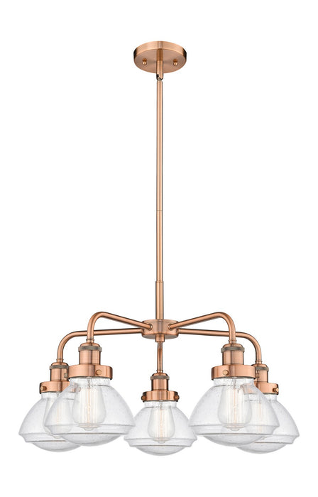 Innovations 916-5CR-AC-G324 Five Light Chandelier, Antique Copper