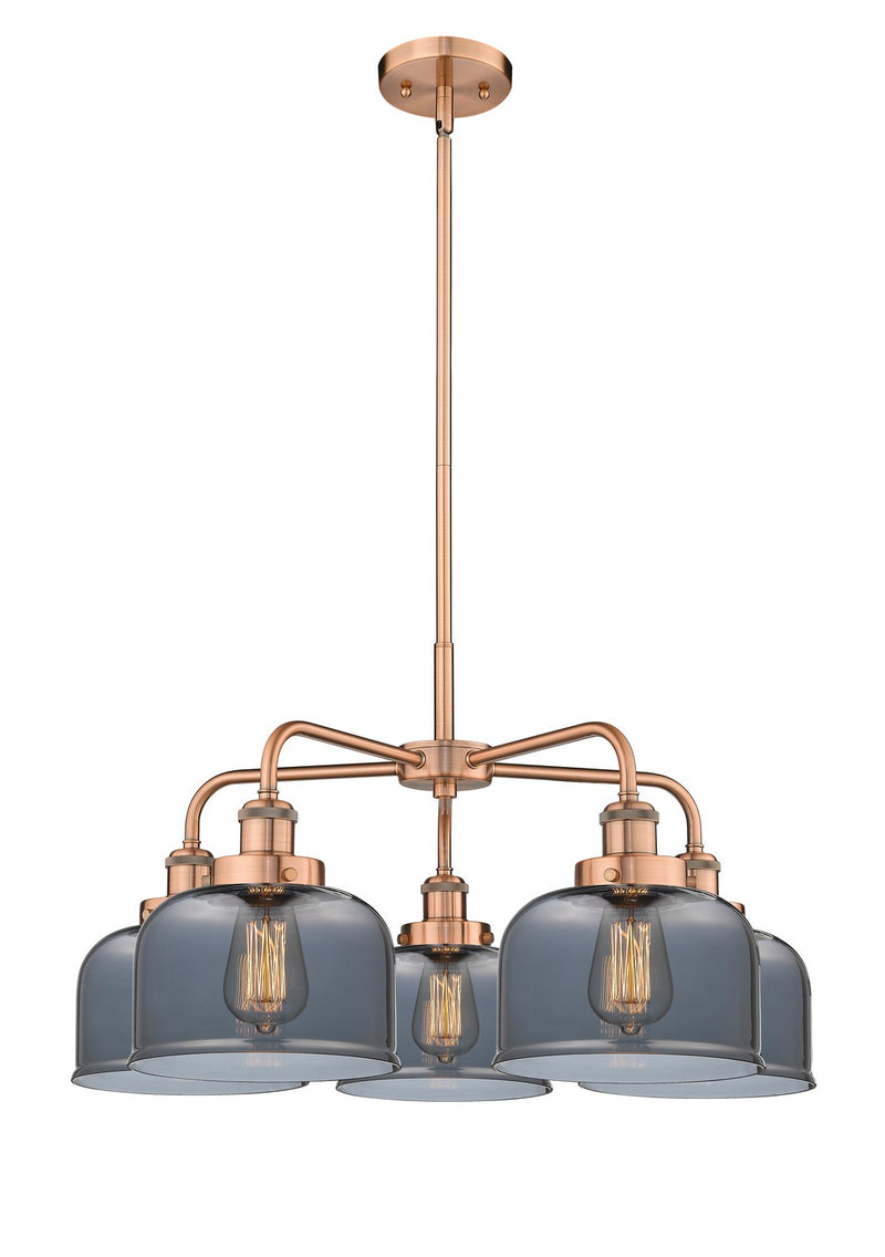 Innovations 916-5CR-AC-G73 Five Light Chandelier, Antique Copper