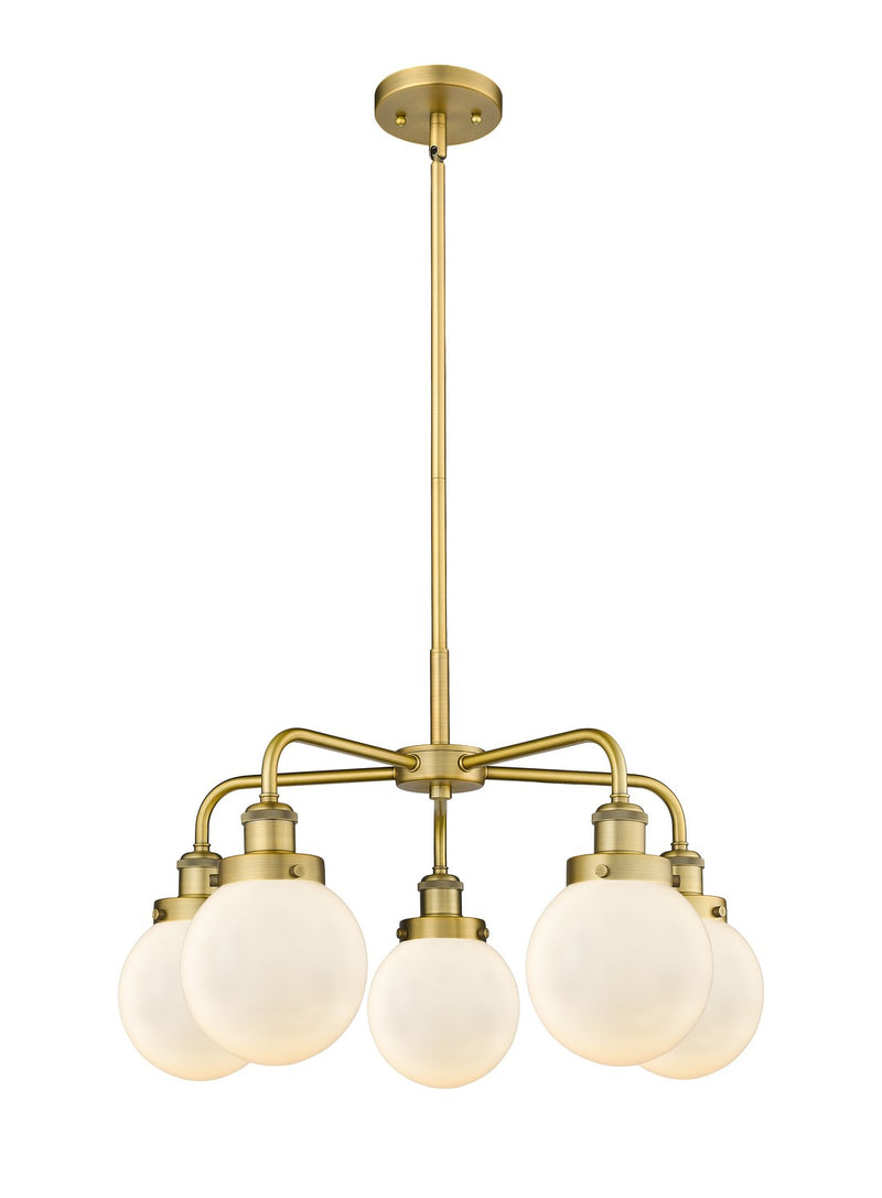 Innovations 916-5CR-BB-G201-6 Five Light Chandelier, Brushed Brass