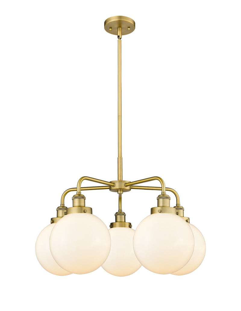 Innovations 916-5CR-BB-G201-8 Five Light Chandelier, Brushed Brass